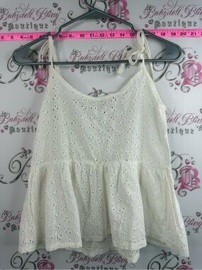 Snidel tank top floral flowers white Women's Eyelet Tie-Strap Tank Top — Cream